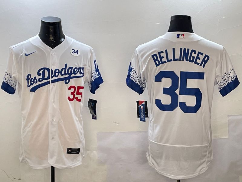 Men Los Angeles Dodgers #35 Bellinger White City Edition Elite Nike 2025 MLB Jersey style 2